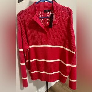 Tahari Pink and White Crew Neck Sweater